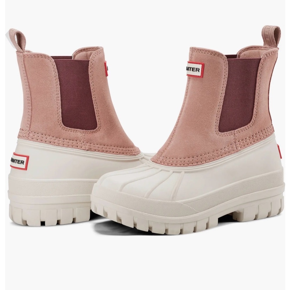 Hunter Pink and Cream Chelsea Platform Duck Boots